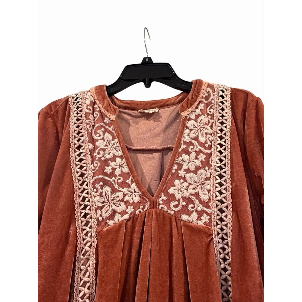 POL Dusty Pink Pink Velvet & Lace Babydoll Dress Women’s Small Boho Peasant - Picture 3 of 10